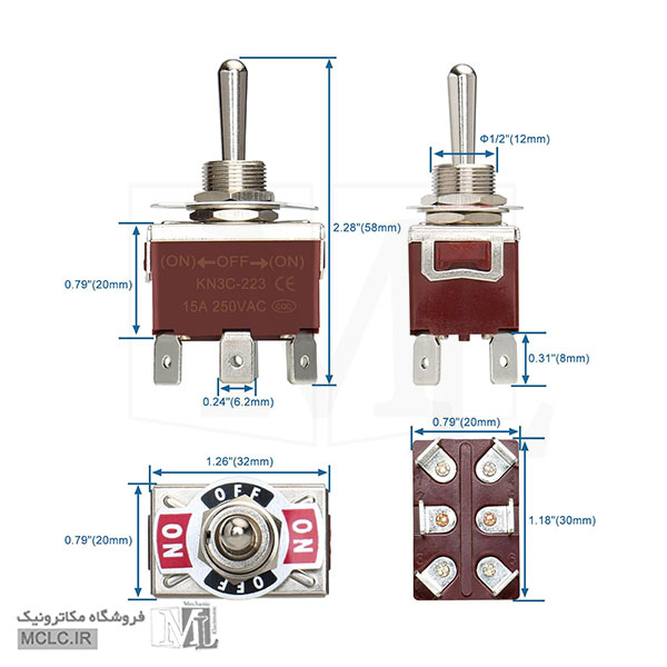 ابعاد کلید کلنگی DAIER KN3C-223