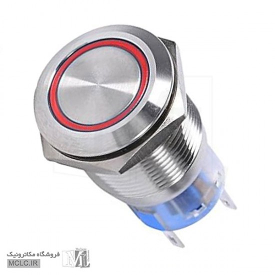شستی استیل چراغ دار قرمز 16C-P10D قطر 16 کلید سوئیچ باتوم