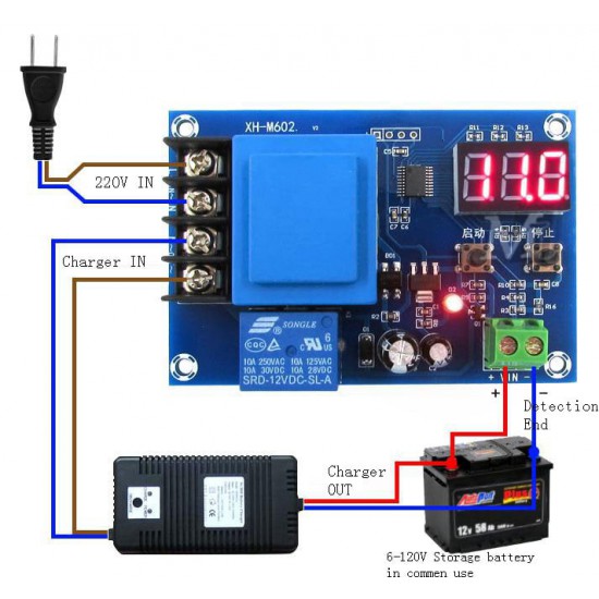 ماژول کنترل شارژ باتری لیتیوم 3.7 الی 120 ولت مدل XH-M602 منابع تغذیه آداپتور ترانس