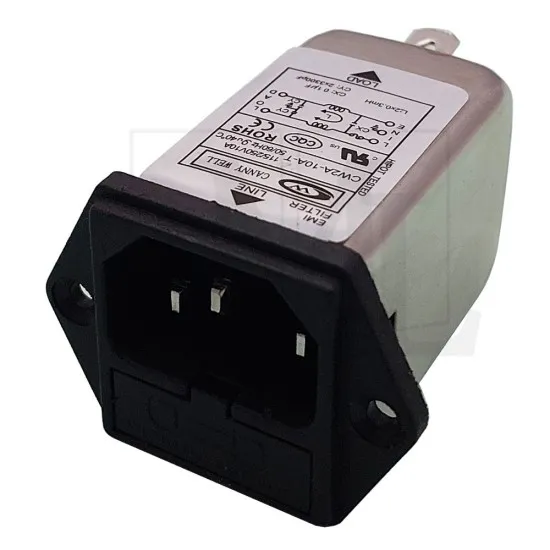 نویز فیلتر | نویزگیر جک برق پاوری فیوز دار تک فاز 10آمپر CW2C-10A-T مارک EMI FILTER CANNY WELL