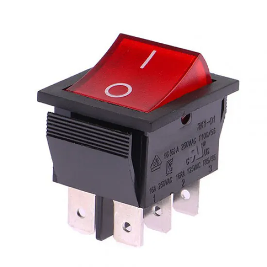 کلید راکر چراغدار بزرگ 6 پایه KCD4 16A 250V کلید سوئیچ باتوم