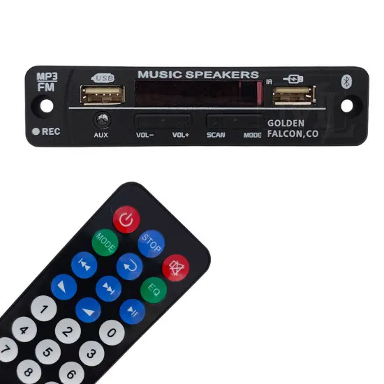 برد MP3 PLAYER بلوتوثی و فلش خور با رکوردر و کنترل از راه دور و رادیو FM و شارژر و ورودی AUX ماژول الکترونیکی