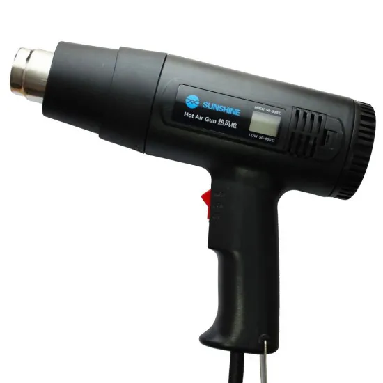 سشوار صنعتی دیجیتال سانشاین RS-1800D با نمایشگر و کنترل دما تا 600 درجه سانتی گراد توان 1800 وات تنظیم دما و شدت باد ابزار و تجهیزات الکترونیک