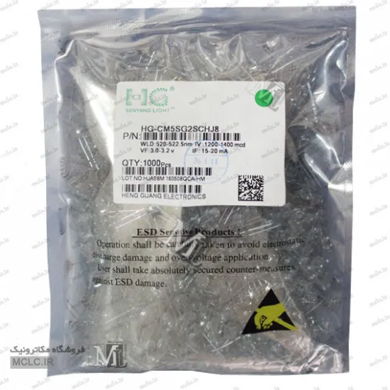 LED کلاهی سبز HG CM5SG2SCHJ8 اصلی و اورجینال بسته 1000 عددی LED