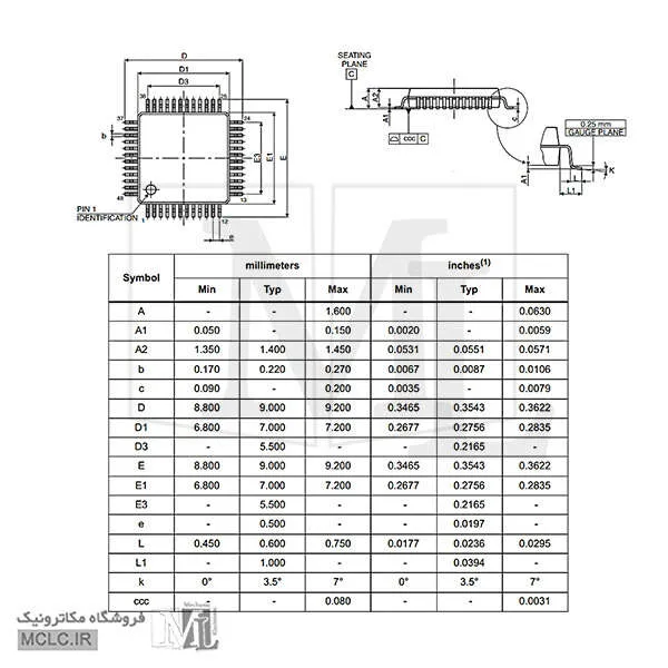 ابعاد پکیج LQFP-48