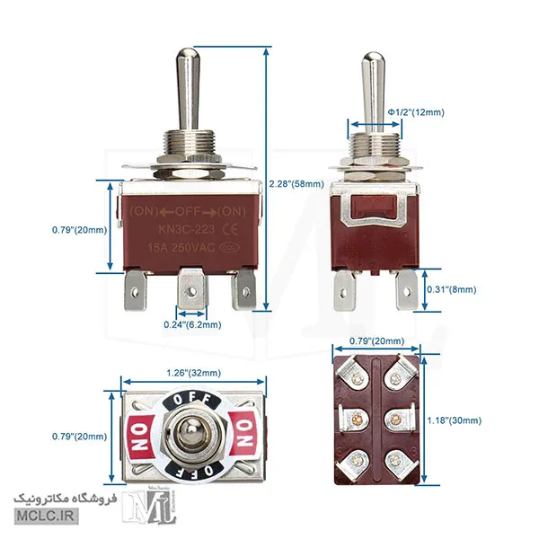 ابعاد کلید کلنگی DAIER KN3C-223