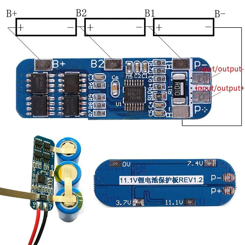 تحوه اتصال ماژول شارژر و محافظ باتری لیتیوم 3 سل 10A (BMS 3S 10A) با حفاظت