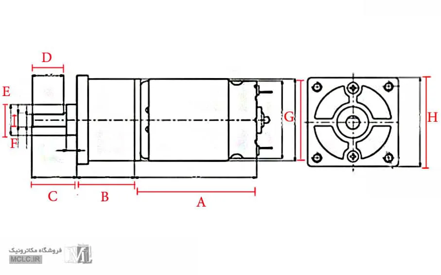 ابعاد و اندازه موتور گیربکس فلزی ZGA37 12V 50RPM